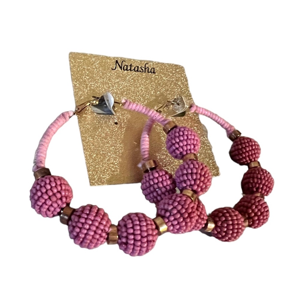Pink hoop earrings beaded with rose gold accents
